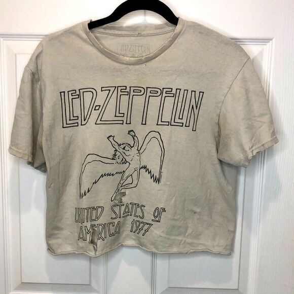 Tops - Led Zeppelin United States of America 1977 tour distressed crop tee shirt